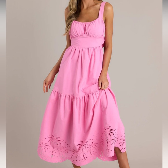 Kat & Liz Dresses & Skirts - NWT 100% Cotton Pink Eyelet Beachy Tropical Midi Dress - Size S